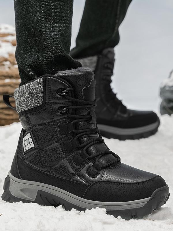 Sporty Men's Patchwork Lace Up High Top Hiking Boots, Casual Sporty Warm Snow Boots for Outdoor Activities, Male All-match Outdoor Shoes for Daily Wear