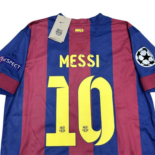 NIKE 1415 Season Barcelona Home Champions League Final Short Sleeve Top Lionel Messi No.10 Retro Soccer Jerseys Quick Drying