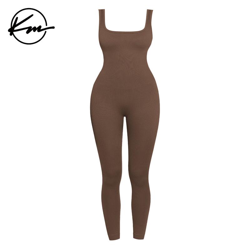 KatchMe Womenswear Solid Color U Neck Seamless Shaping Jumpsuit,Plain Sleeveless Tank,Tummy Control Butt-Lifting Shapewear,Slim-Fitting Sportswear