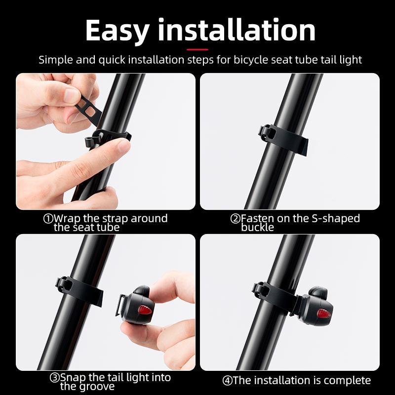 ROCKBROS Type-C Rechargeable LED Bike Tail Light Bright Bicycle Rear Cycling Safety Flashlight, 350mah Lithium Battery, 5 Light Mode Options, (Type-C Cables Included)