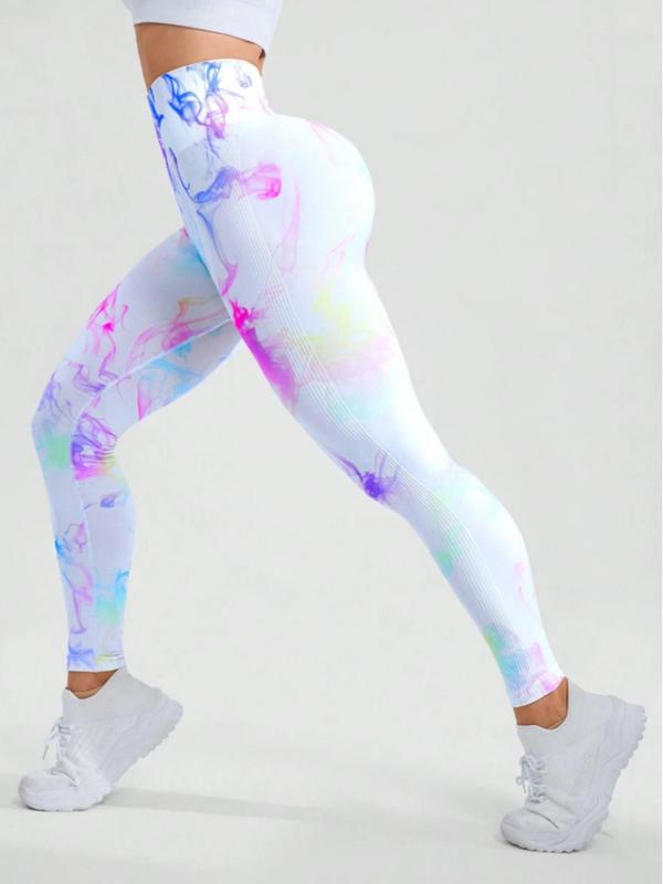 Women's Tie Dye Print High Waist Sports Leggings, Casual Comfy Breathable Seamless Skinny Tummy Control Pants for Yoga Gym Workout Running, Ladies Sportswear for Spring & Fall