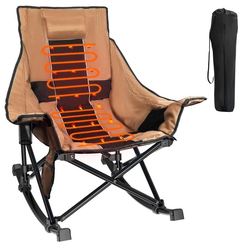 Extra-Large Heated Rocking Chair for Camping - Ergonomic, 3 Heat Settings, Durable & Portable with Carry Bag - Ideal for Patios, Lawns, Picnics (Power Bank Not Included)