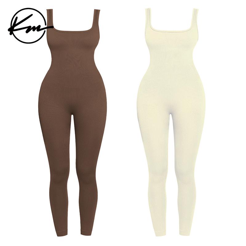 KatchMe Womenswear Solid Color U Neck Seamless Shaping Jumpsuit,Plain Sleeveless Tank,Tummy Control Butt-Lifting Shapewear,Slim-Fitting Sportswear