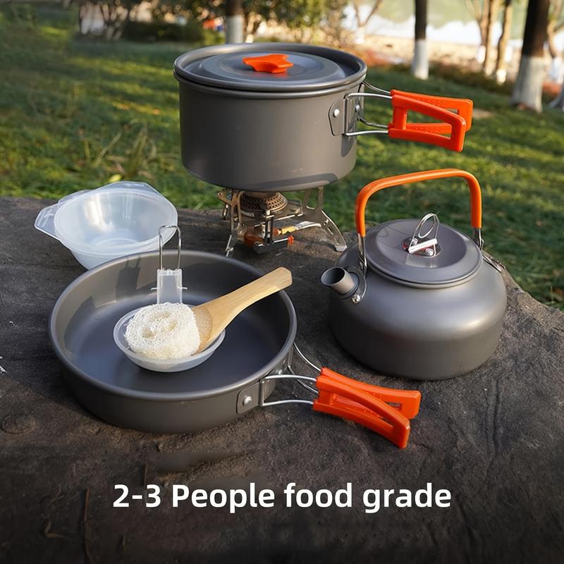 Camping Cooking Cookware Mess Kit - Non-Stick Lightweight Pot Pan Kettle Set with Collapsible Pour Over Coffee Dripper, Outdoor Kitchen Cook Essentials Gear for Camping Hiking Picnic camping stove