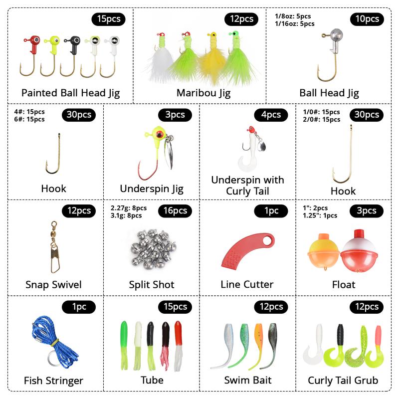 MadBite 181 196 214pcs Terminal Tackle Kits, Fresh and Saltwater, Bass Panfish Trout Fishing Tackle Kits, Fishing Gear, Fishing Lures, Fishing Accessory Kit w Tackle Box, Hooks Weights Sinkers & Rigs