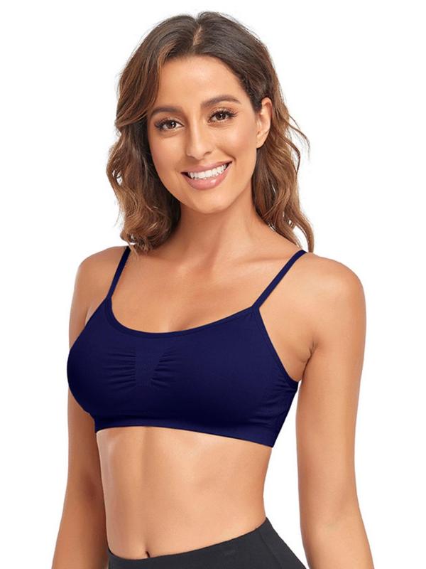Sporty Women's Solid Color Ruched Padded Sports Bra, Breathable Comfortable Wireless Sports Lingerie Top, Ladies Sportswear for Indoor Outdoor Wear