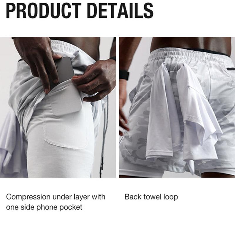 Men shorts Anime Graphic goku gym shorts 2-in-1 Men Gym Shorts Summer Double Layer Sports Shorts with Inner Pocket Men Training Running Clothes