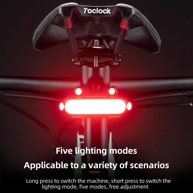 ROCKBROS Type-C Rechargeable LED Bike Tail Light Bright Bicycle Rear Cycling Safety Flashlight, 350mah Lithium Battery, 5 Light Mode Options, (Type-C Cables Included)