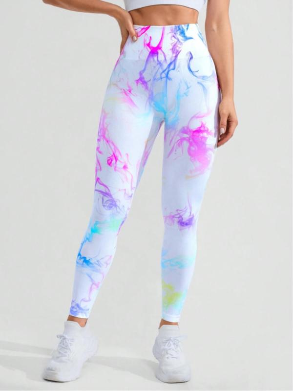 Women's Tie Dye Print High Waist Sports Leggings, Casual Comfy Breathable Seamless Skinny Tummy Control Pants for Yoga Gym Workout Running, Ladies Sportswear for Spring & Fall