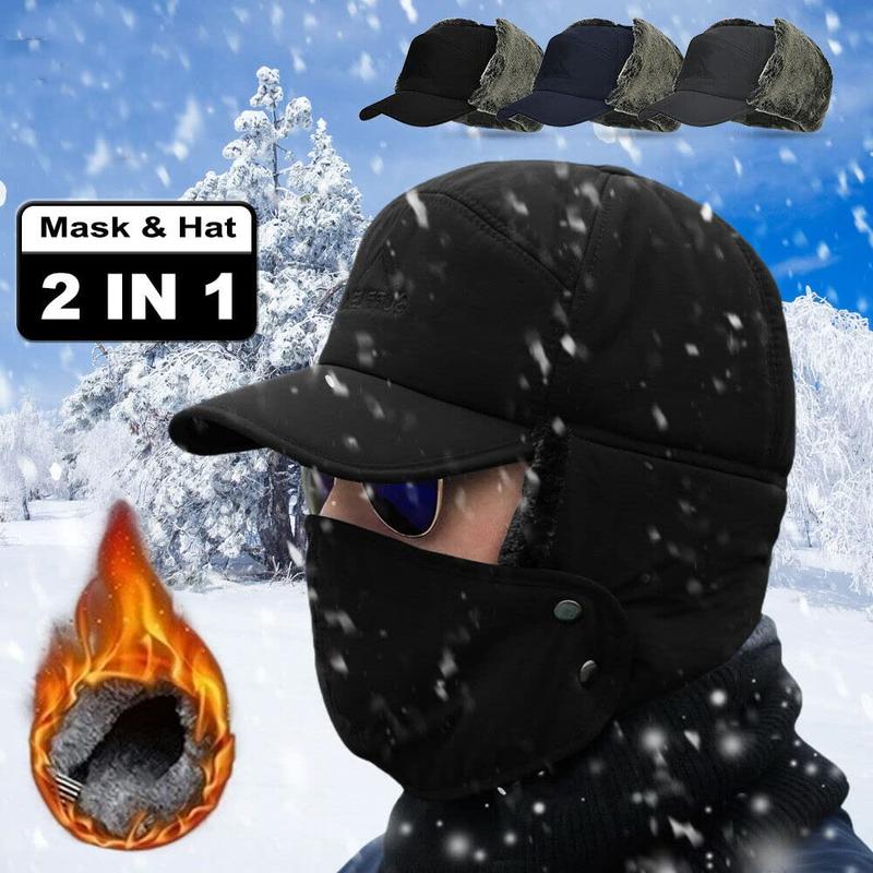 Men Winter Trapper Hat Snow Hats Thermal Windproof Hunting Skiing Cycling Ear Flaps Cold Weather Caps Ushanka Russian Dad Hat