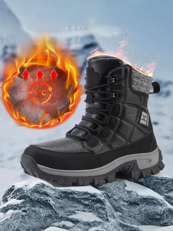 Sporty Men's Patchwork Lace Up High Top Hiking Boots, Casual Sporty Warm Snow Boots for Outdoor Activities, Male All-match Outdoor Shoes for Daily Wear