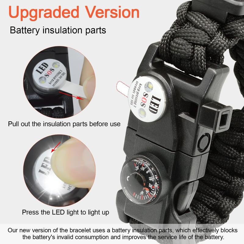 20 in 1  Paracord Bracelet Adjustable Gear Kit with SOS LED Light, Fire Starter, Bigger Compass,  Whistle,  for Camping, Hiking, Fishing