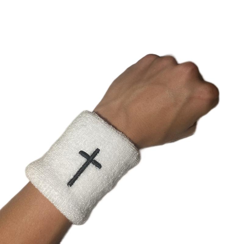 FaithFlex Athletics Wristbands Sweatbands Christian Athletic Apparel White Black Cross