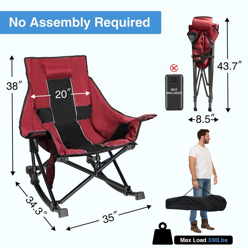 Extra-Large Heated Rocking Chair for Camping - Ergonomic, 3 Heat Settings, Durable & Portable with Carry Bag - Ideal for Patios, Lawns, Picnics (Power Bank Not Included)