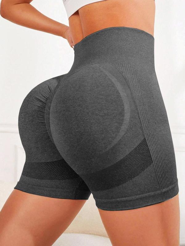 Women's Plain Ruched High Waist Sports Short Leggings, Stretchy Tight Fitted Seamless Skinny Shorts for Gym Yoga Workout Fitness, Back To School Clothes Leggings Shorts