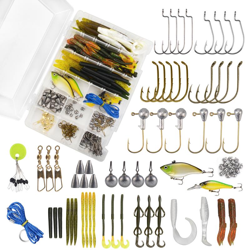 MadBite 181 196 214pcs Terminal Tackle Kits, Fresh and Saltwater, Bass Panfish Trout Fishing Tackle Kits, Fishing Gear, Fishing Lures, Fishing Accessory Kit w Tackle Box, Hooks Weights Sinkers & Rigs