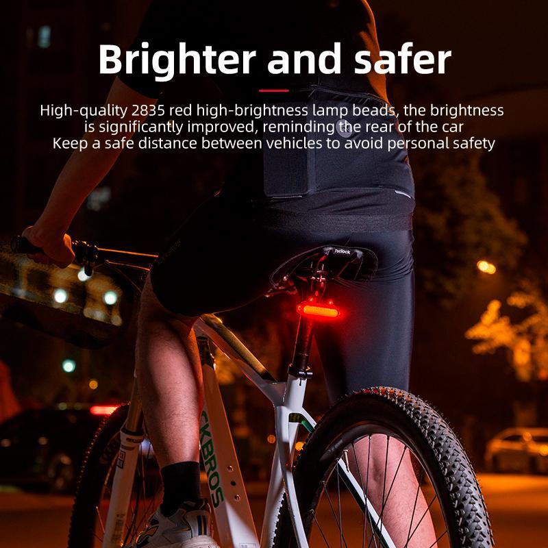 ROCKBROS Type-C Rechargeable LED Bike Tail Light Bright Bicycle Rear Cycling Safety Flashlight, 350mah Lithium Battery, 5 Light Mode Options, (Type-C Cables Included)