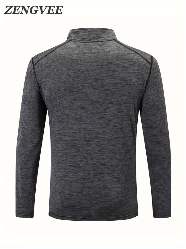 Men's Plain Half Zip Mock Neck Sports Tee, Sporty Loose Long Sleeve Top for Workout Gym Running, Athletic Clothes, Men's Gym Clothes Sports Clothing, Fall Clothing