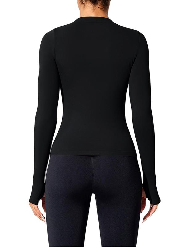 Women's Long Sleeve Baselayer Top, Thumb Hole Design Quick Drying Breathable Comfortable Sports Top for Yoga Gym Workout Running, Ladies Sportswear for Fall & Winter