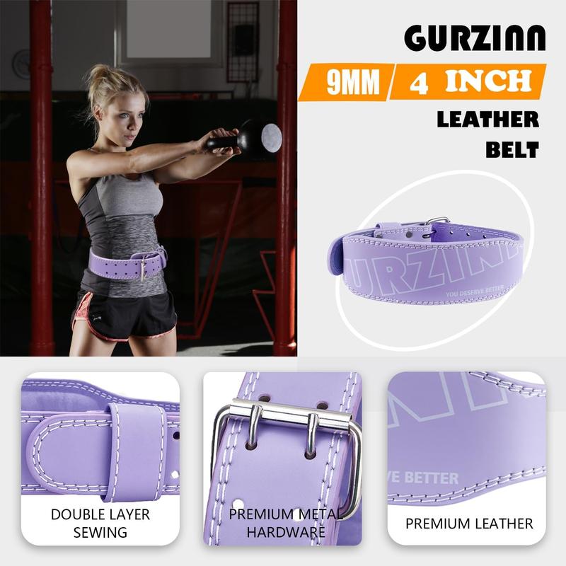 9mm Leather Fitness Weight Lifting Belt for Women&Men with 4 Inches Padded Lumbar Support for Power Lifting Workout & Squats Exercise