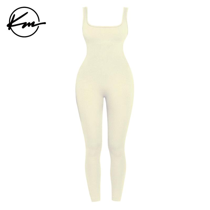 KatchMe Womenswear Solid Color U Neck Seamless Shaping Jumpsuit,Plain Sleeveless Tank,Tummy Control Butt-Lifting Shapewear,Slim-Fitting Sportswear