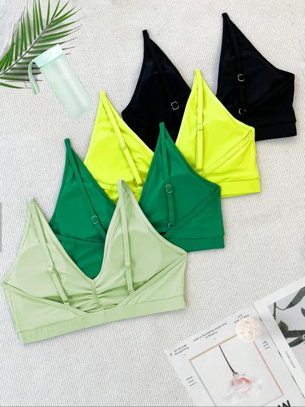 Sporty Women's Solid Color Ruched Triangle Sports Bra, Quick Drying Breathable Comfortable Sports Lingerie Top, Ladies Sportswear for Indoor Outdoor Wear