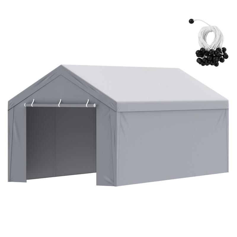 VEVOR Carport Replacement Canopy Cover Top + Side Wall 10 x 20 ft, Garage Tent Shelter Tarp Heavy-Duty Waterproof & UV Protected, Easy Installation with Ball Bungees,White (Frame Not Included)