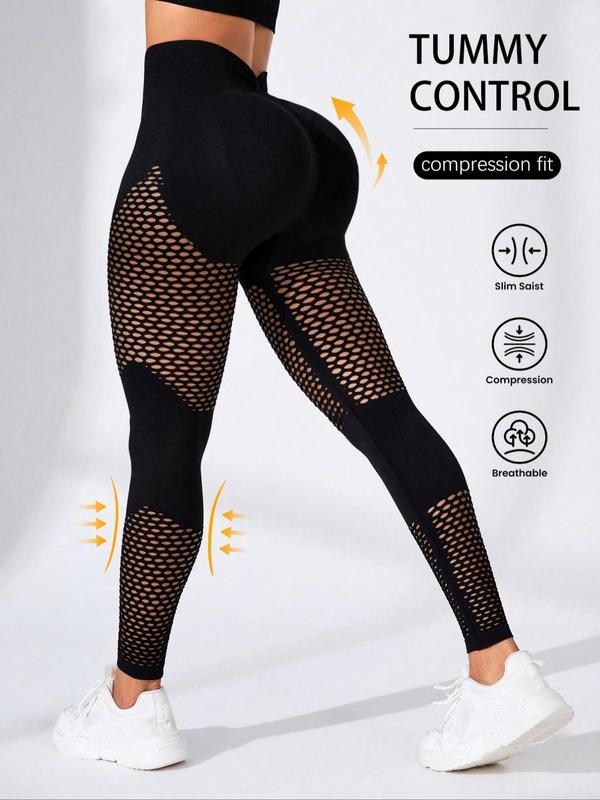 Women's Plain Cut Out High Waist Sports Leggings, Sports High Stretch Yoga Leggings, Ladies Sportswear for Indoor Outdoor Wear