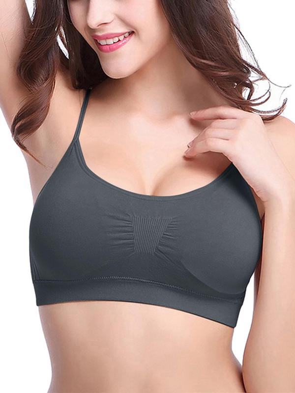 Sporty Women's Solid Color Ruched Padded Sports Bra, Breathable Comfortable Wireless Sports Lingerie Top, Ladies Sportswear for Indoor Outdoor Wear