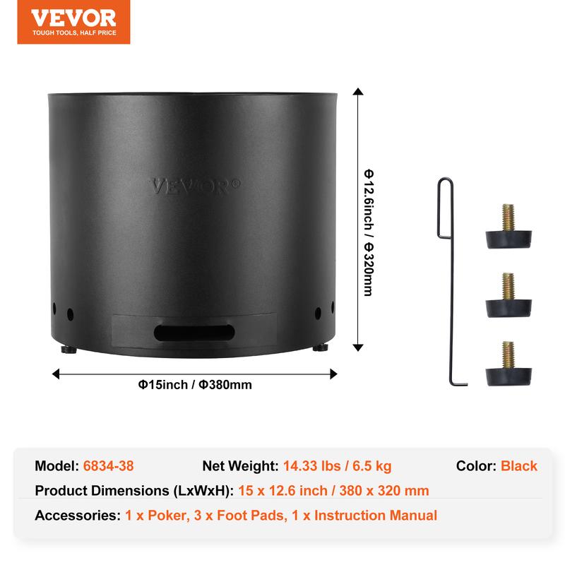 VEVOR Smokeless Fire Pit Stove Bonfire, H: 12.6 in x Dia: 15 in ,Wood Burning Fireplaces with Removable Ash Pan, SUS430 Stainless Steel inner Portable Outdoor Firepit, Ideal for Outdoor Patio Camping