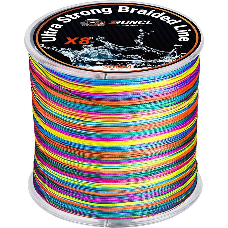 RUNCL Braided Fishing Line, Abrasion Resistant, Zero Stretch, 8X Multicolor for Extra Visibility, Saltwater & Freshwater, 12-100LB, 328-1093 Yards