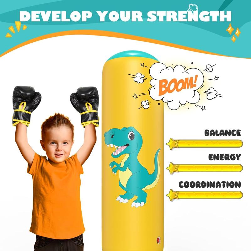 Inflatable Punching Bag, 48 Inch  Inflatable Boxing Bag for 3-6 ,Dinosaur  & Gifts for Boys and Girls,  Boxing Set for Practicing Karate, Taekwondo