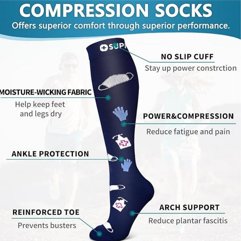 Compression Socks, 6 Pairs set Unisex Athletic Running Socks, Sports Socks for Running Jogging, Comfy Breathable Socks for Men & Women, Christmas Gift