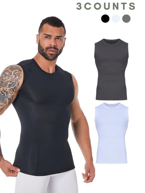 Men's Solid Color Round Neck Compression Shapewear Tank Top, Quick Drying Breathable Sleeveless Shaper Vest, Men's Shapewear for Daily Wear Tummy Shaper Bodysuit