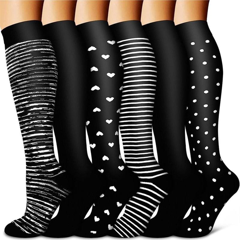 Knee-high Sports Socks, 6 Pairs Running and Fitness Skating Socks for Men and Women, Stylish Designs, Comfortable and Durable, Unisex, Suitable for Various Sports and Standing Work, Christmas, Christmas Gift