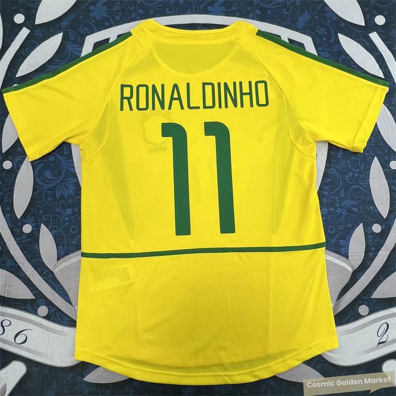 2002 World Cup Brazil Retro Jersey No. 11 Ronaldinho Soccer Jersey