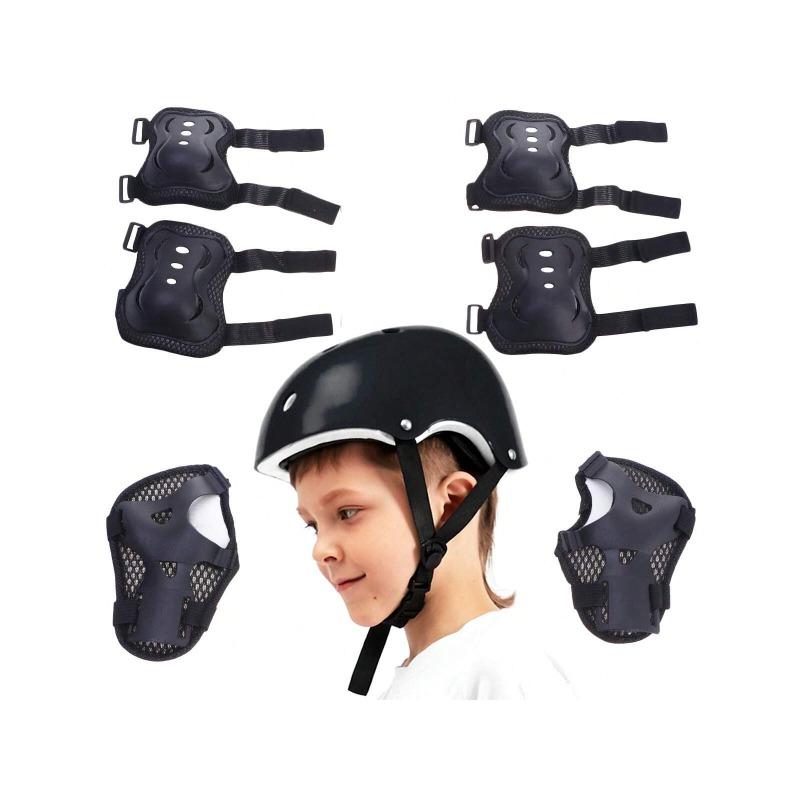 (BIACK FRIDAY)1 Set Riding Helmet Outdoor Protector Cycling Skateboard Protective Gear Knee Pad Elbow Pads Sports Protective Pads (Black, 1pc Helmet, 7pcs Protective Gears)(Random Style)