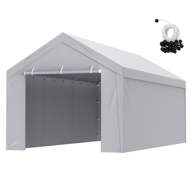 VEVOR Carport Replacement Canopy Cover Top + Side Wall 10 x 20 ft, Garage Tent Shelter Tarp Heavy-Duty Waterproof & UV Protected, Easy Installation with Ball Bungees,White (Frame Not Included)