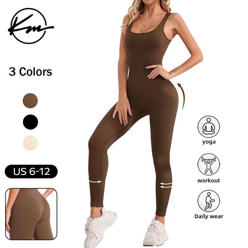 KatchMe Womenswear Solid Color U Neck Seamless Shaping Jumpsuit,Plain Sleeveless Tank,Tummy Control Butt-Lifting Shapewear,Slim-Fitting Sportswear