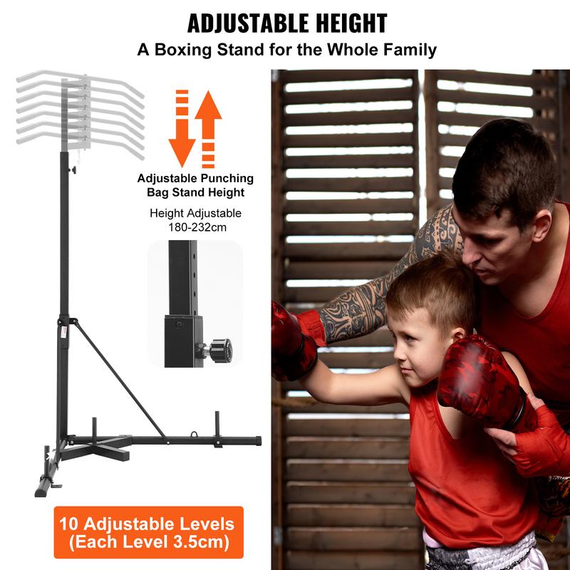 VEVOR 2 in 1 Punching Bag Stand, Steel Heavy Duty Workout Equipment, Adjustable Height Boxing Punching Bag Stand with Pull Up Bar, Freestanding Sandbag Rack, Holds Up to 400 lbs, for Home Gym Fitness