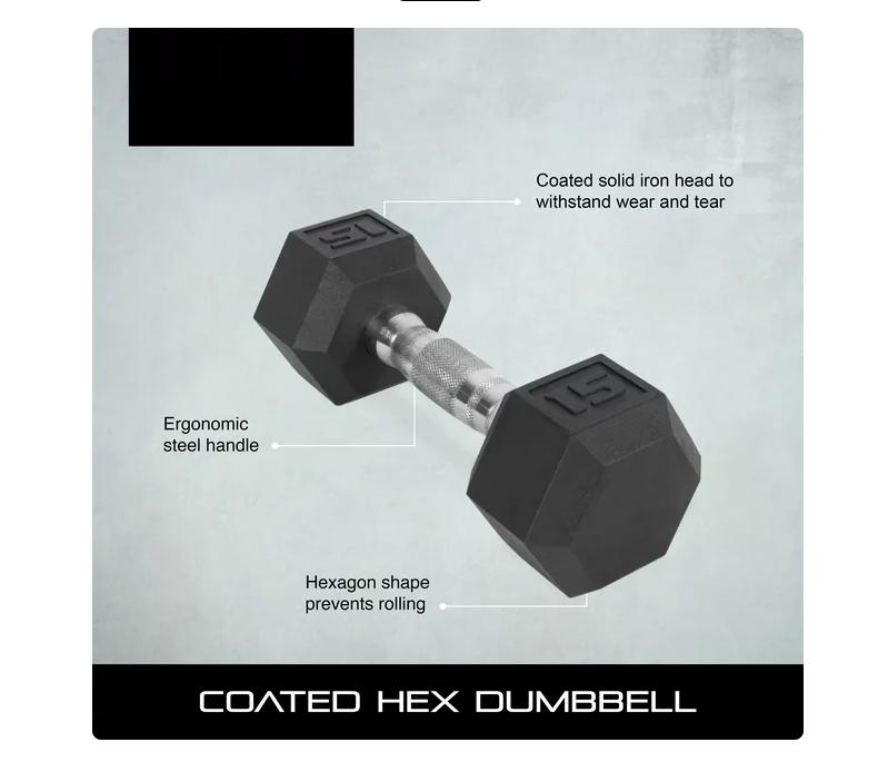 Barbell, 5lb Coated Rubber Hex Dumbbell, Pair