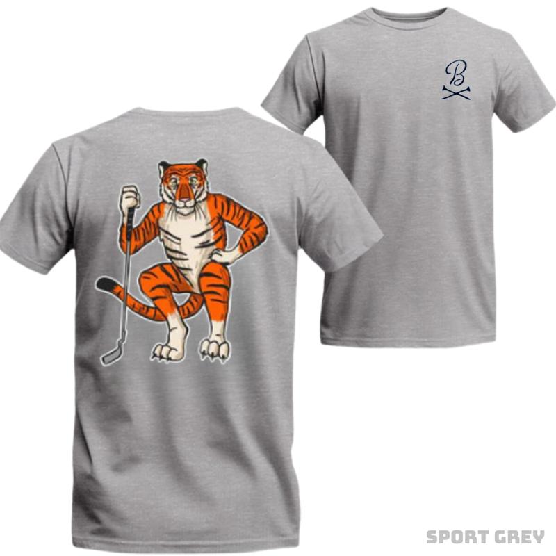 Barstool Golf T-Shirt - White unisex tee featuring a unique golfing tiger design, perfect for golf enthusiasts and animal lovers, ideal for an energetic and creative style.