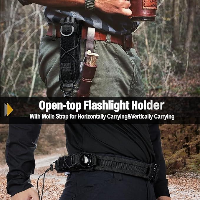 OneTigris MOLLE Flashlight Holder for Belt Pouch for Torch Linear Hand Tool with Open-top MOLLE Strap for Vertical & Horizontal Carrying