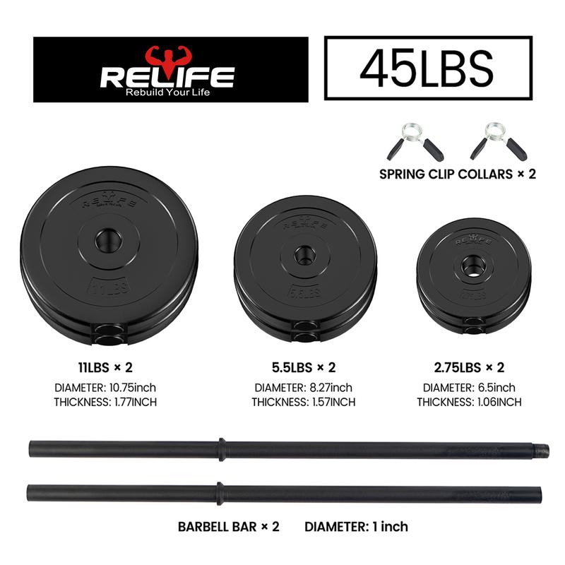 Adjustable Barbell Weight Set for Home Gym, Barbell Weight Set for Lifting and Body Building, Black