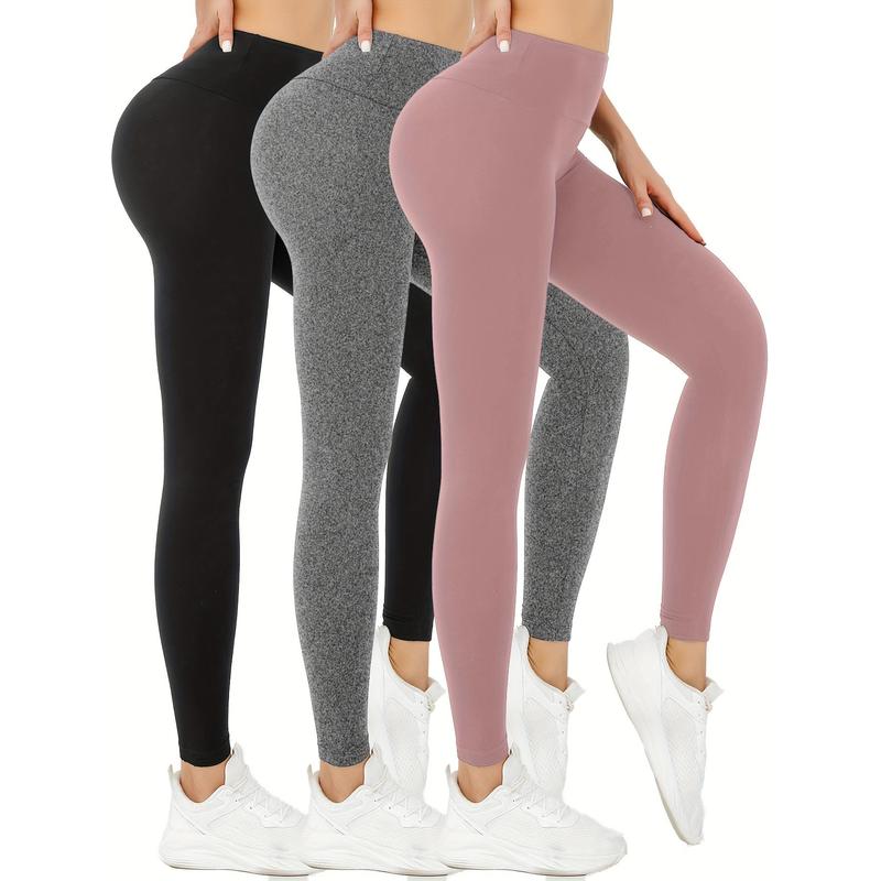 3 Pack Super Soft High Waisted Tummy Control Leggings For Women, Solid Color Workout Yoga Running Pants