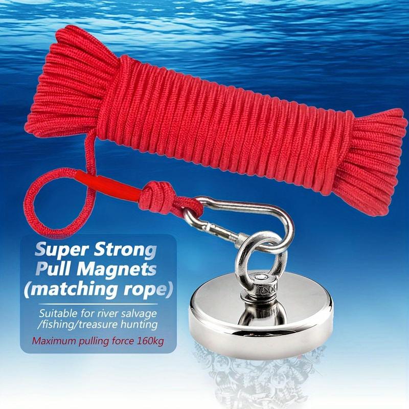 Magnetic Fishing Hook, 1 Set Super Strong Neodymium Fishing Magnet Hook with Rope, Rare Earth Magnet for Magnet Treasure Hunting River Fishing and Salvage