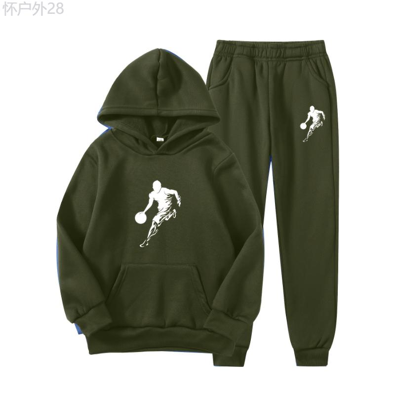 2pcs Boy's Basketball Player Print Hooded Outfit, Hoodie & Pants Set, Boys Clothes For Daily & Outdoor Wear, As Gift