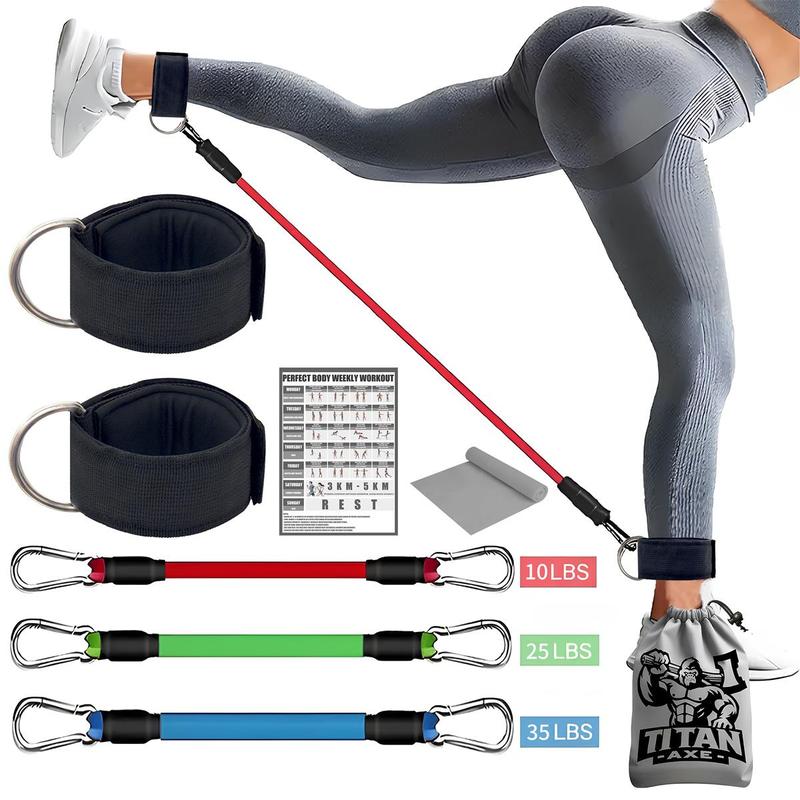 Ankle Resistance Band Set, 8 Counts set Resistance Band & Ankle Strap & Storage Bag & Exercise Guide, Fitness Equipment for Home Gym Workout