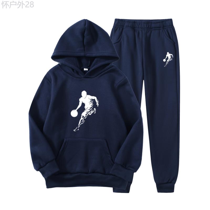 2pcs Boy's Basketball Player Print Hooded Outfit, Hoodie & Pants Set, Boys Clothes For Daily & Outdoor Wear, As Gift