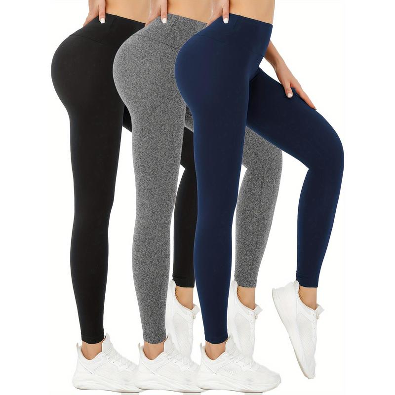 3 Pack Super Soft High Waisted Tummy Control Leggings For Women, Solid Color Workout Yoga Running Pants